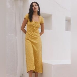 NWOT Free People Natalya Solid Midi Dress in Yellow